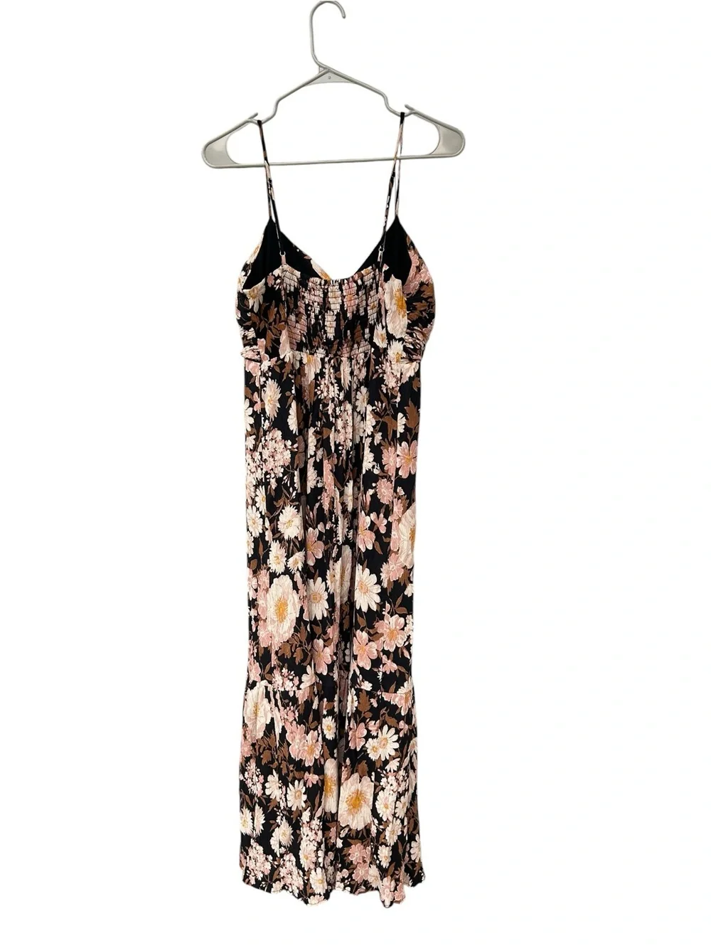 Abercrombie & Fitch Crinkle Textured Ruched Black Floral Maxi Dress - Size LT